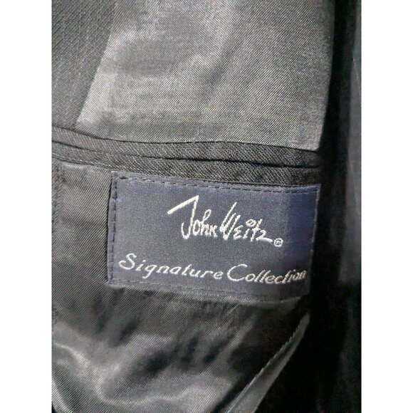 John Weitz Suit Black Pinstripe 100% Wool 44 L Read Measurements Jacket & Pants - Picture 2 of 12